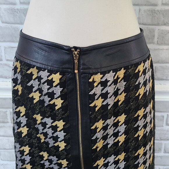 J. McLaughlin Keana Plaid Houndstooth Metallic Skirt Preppy Classic Old Money 6 - Picture 8 of 9
